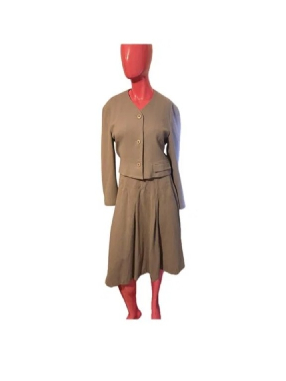 Dior Beige/Dusty/Mauve  Button-Front Jacket and Pleated Midi Skirt Set